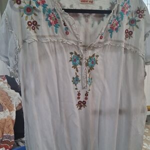 Johnny Was Style Embroidered Ivory Peasant Top. Or Mini Dress